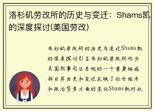 洛杉矶劳改所的历史与变迁：Shams凯的深度探讨(美国劳改)