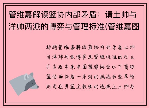 管维嘉解读篮协内部矛盾：请土帅与洋帅两派的博弈与管理标准(管维嘉图片)